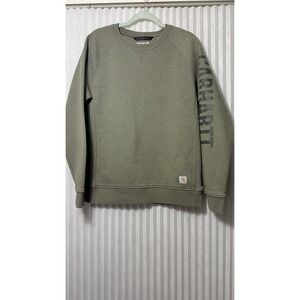 Carhartt Women's Sweatshirt Large Green Relaxed Fit Crew Neck Sleeve Spellout